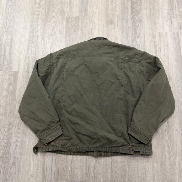 Vintage Falls Creek Chore Coat Men's XL Green Leather Collar Barn Utility Boxy - Picture 6 of 7